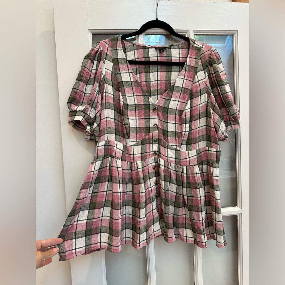 Torrid Plaid Babydoll Crinkle Flannel Gauze Button Up Short Sleeve Plus Size 1X - Picture 5 of 12